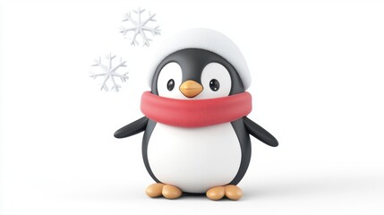 Obraz premium Cute penguin in snow field. Winter theme background template for greeting card design.
