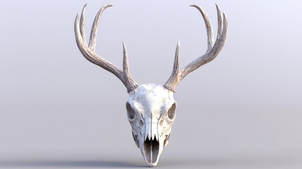 A close-up shot of a deer skull with antlers on a gray background, perfect for outdoor and nature-themed projects