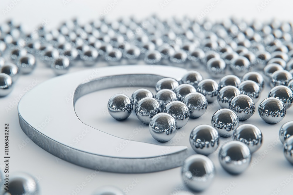 Poster a collection of shiny silver balls surrounded by a metallic structure