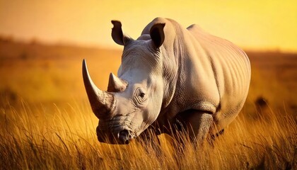 Obraz premium Majestic white rhinoceros grazing in the grasslands. 