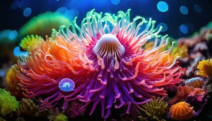 Mesmerizing sea anemone swaying in ocean currents.