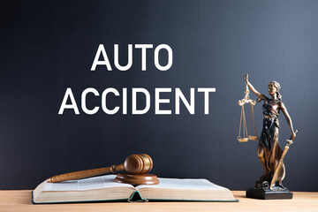 Auto accident law. Judge's gavel and books on