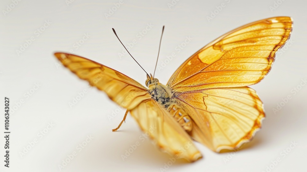 Poster a detailed view of a butterfly's body and wings on a white background