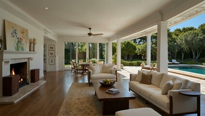 Mediterranean villa with garden and beach access in the Hamptons.