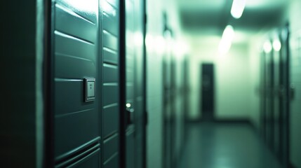 A long hallway filled with rows of lockers, a common setting for schools and educational institutions