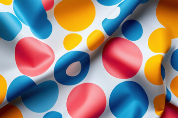 Colorful polka dot pattern on white background.