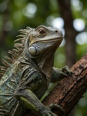 Fototapeta premium Medium shot of an iguana on a tree.