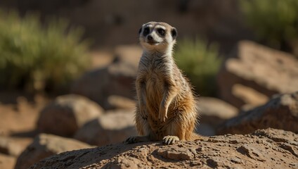 Fototapeta premium Meerkat standing on a rock.