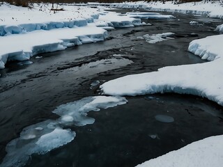 Melting ice on a river.
