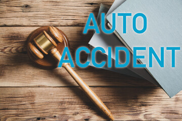 Auto accident law. Judge's gavel and books on