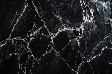 A close-up shot of a black marble surface with reflective properties