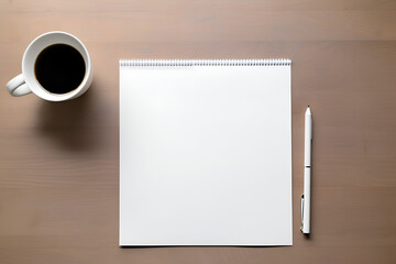 blank notebook and coffee cup