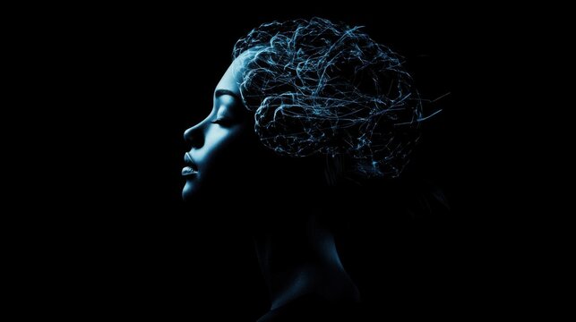 Mujer con conexiones neuronales en perfil