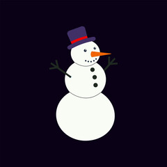 Playful snowman standing cheerfully against a dark background during winter season