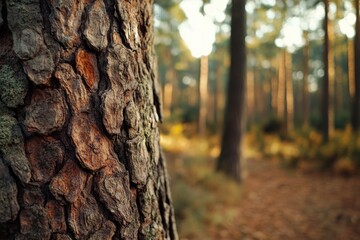 A detailed view of a tree trunk in a forest environment, suitable for use in nature or outdoor-themed designs