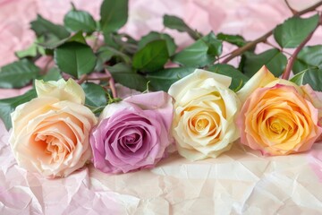 Obraz premium A bouquet of roses arranged together on a surface