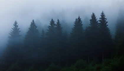 Mystic fog shrouds the forest, trees standing to show Eastern charm.