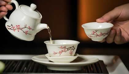 Tea Ceremony in a Delicate Ceramic Cup
