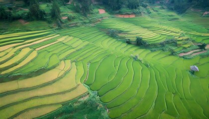 Aerial View of Stunning Terraced Fields in Agrarian Landscapes