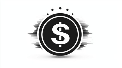 Obraz premium Dollar coin icon in a minimalistic circular black frame with white background