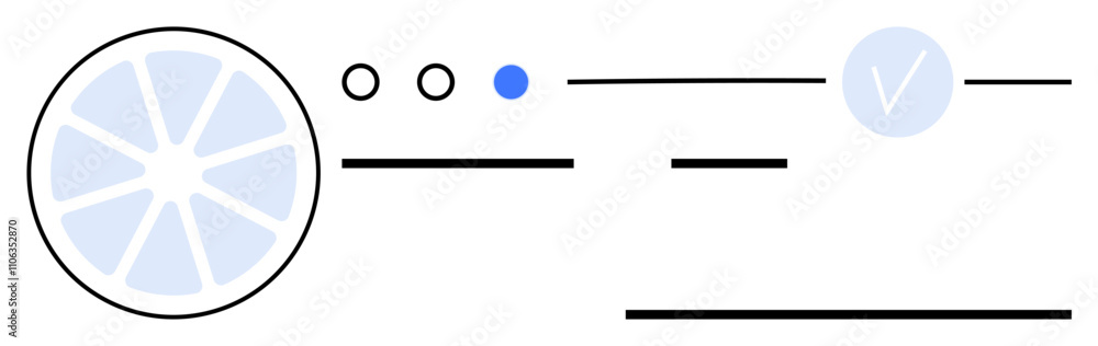 Poster circular graph beside ui elements including check mark, lines, and dots. ideal for user experience, 