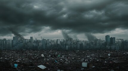 Imagen de ciudad contaminada y basura © YauheniB