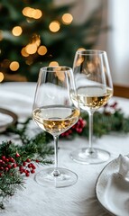 Festive wine glasses on a table. AI.
