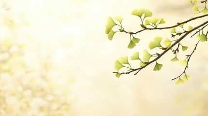 Obraz premium Ginkgo biloba plant leaf closeup view.