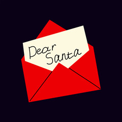 Letter addressed to Santa in a festive red envelope for holiday wishes