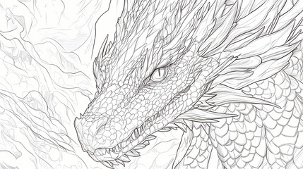 Fototapeta premium Dragon close-up coloring page. Draconic. Illustration