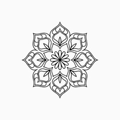Circular pattern in mandala with flowers for Henna, Mehndi, tattoo, and decoration. Outline doodle hand draw vector illustration. 