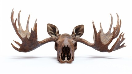 Fototapeta premium A close-up view of a fake moose skull on a white background