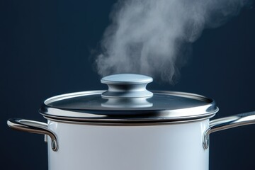 A pot with steam rising from the top
