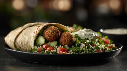 Delicious Falafel Wrap with Tabbouleh Salad and Creamy Sauce