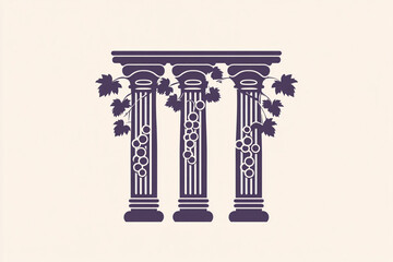 Obraz premium a decorative illustration of three purple columns with ornate vine accents on a cream background blending classical and modern 