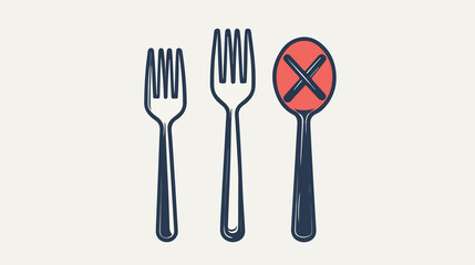 Forbidden Sign on Fork and Spoon, Restaurant No Eating Concept