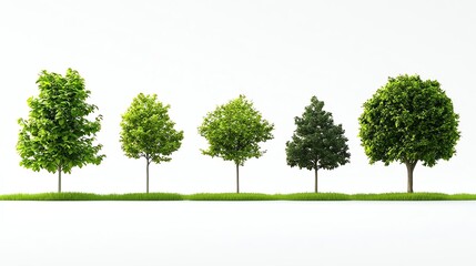 A series showcasing the growth stages of trees, illustrating their vibrant green leaves and varied sizes. Perfect for projects on nature, growth, and environmental themes.