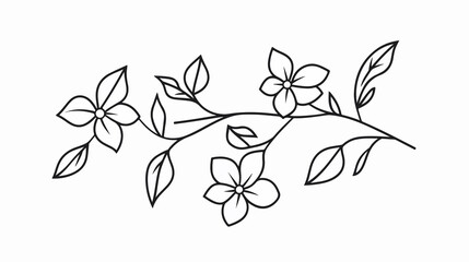 Elegant Flower Branch Leaves Foliage Line Icon Vector