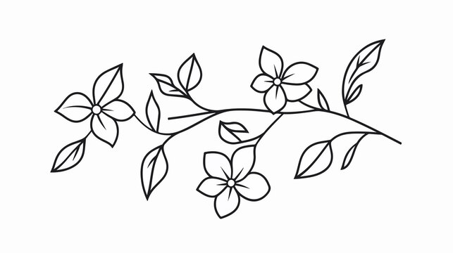 Elegant Flower Branch Leaves Foliage Line Icon Vector - Powered by Adobe