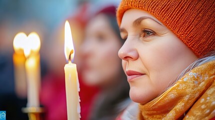 Glowing Candles Illuminate Faces During Good Friday Procession in a Traditional Celebration