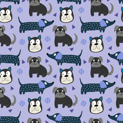 Dogs seamless pattern. Childish seamless pattern with funny creative dogs. Trendy scandinavian vector background. Perfect for kids apparel,fabric, textile, nursery decoration,wrapping paper