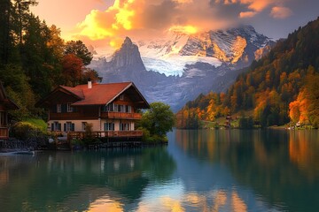 Fototapeta premium Jungfrau sunrise reflection