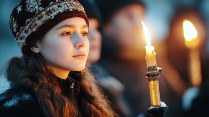 Candlelight Vigil Honors Orthodox Good Friday With a Girl Holding a Candle in Reflection