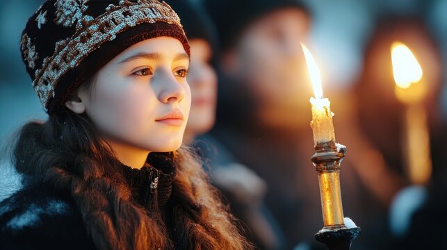 Candlelight Vigil Honors Orthodox Good Friday With a Girl Holding a Candle in Reflection