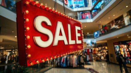 Sale promotion message in shopping mall complex during holiday shopping season