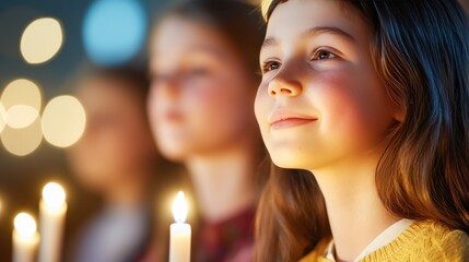 Fototapeta premium Congregation Embraces Dawn Service With Flickering Candlelight on Ascension Day