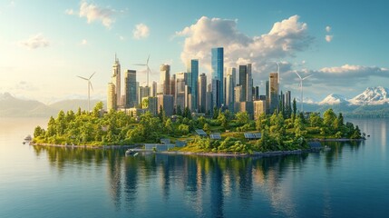 Eco-City Island: A Sustainable Metropolis on a Lush Island Paradise