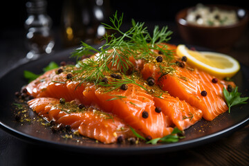 Scandinavian Gravlax Cured Salmon with Dill and Lemon Wedges