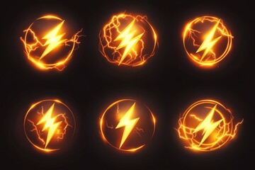 A collection of lightning bolt icons on a black background, useful for highlighting important points or adding visual interest to your design