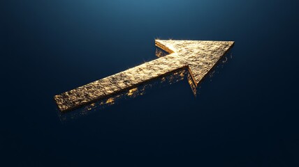 This image presents a solid gold upward arrow with mirror-like reflections, set against a navy blue background, representing clarity and the journey to success.

